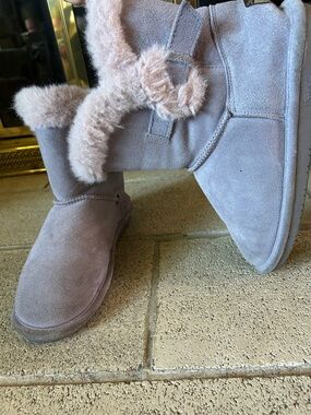 Bear paw Suede Shearling Winter Boots - Blush Pink